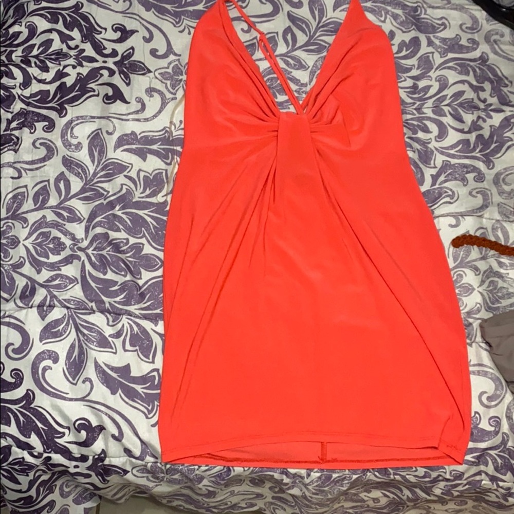 Bright coral mini dress